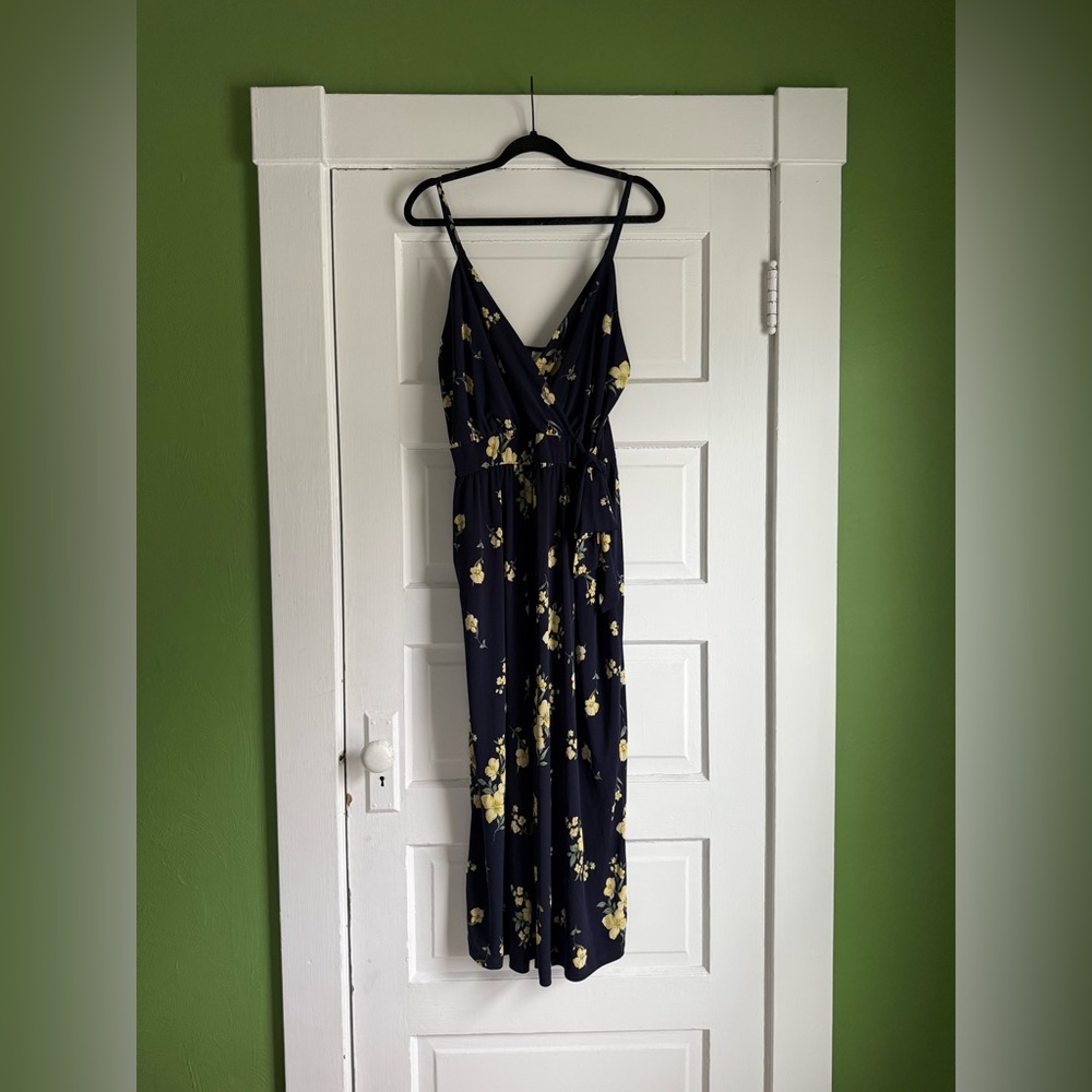 Kaileigh Navy and Yellow Wide Leg Floral Romper
